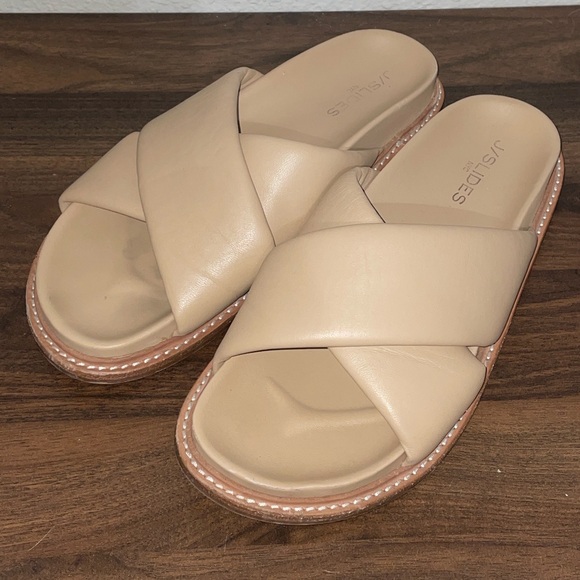 J/Slides Roland Leather Sandal, Beige Size 8.5 - Picture 2 of 10